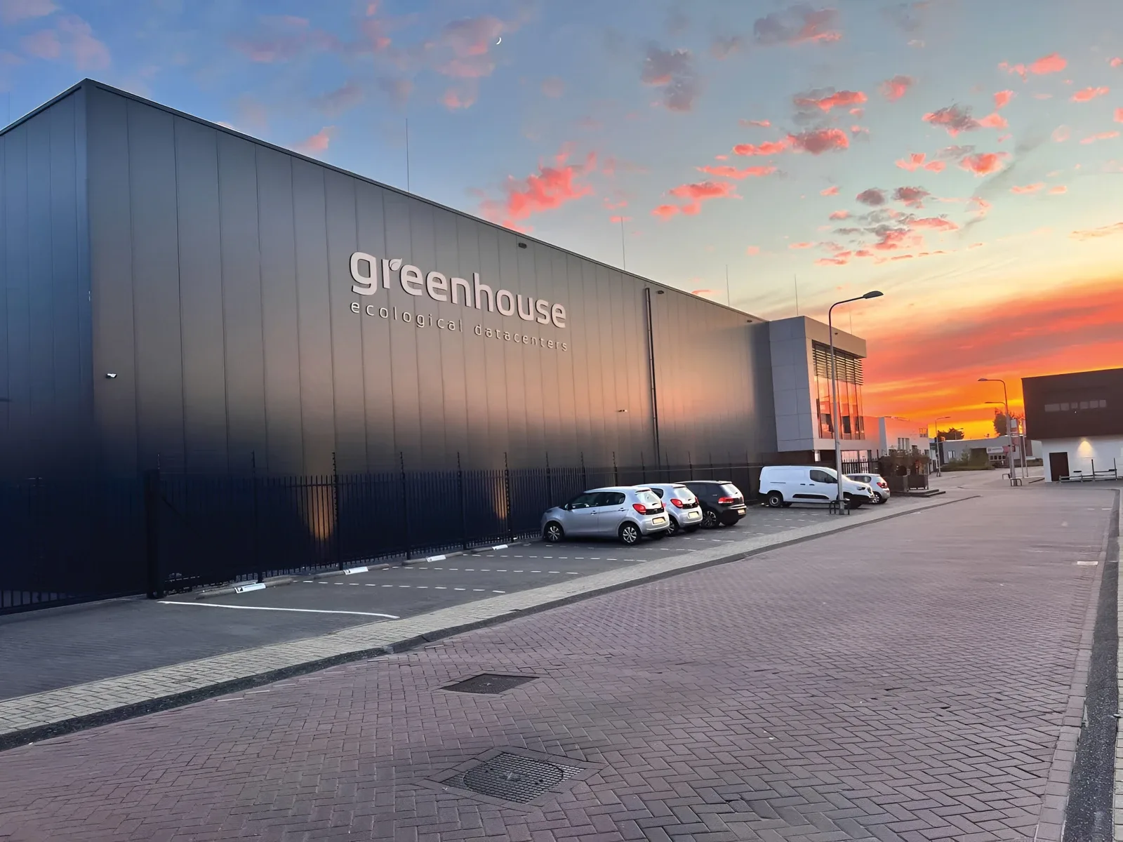 Greenhouse Datacenters DC2 in Naaldwijk at sunset